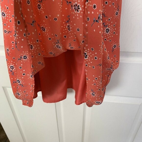 Lauren Conrad Dress 6 Floral Orange Coral Sleeveless Scalloped Collar Lined - Picture 4 of 10